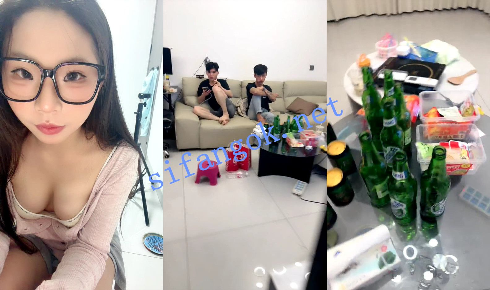 【07清纯美少女】和两个男生在家喝酒！喝醉后直播打炮！