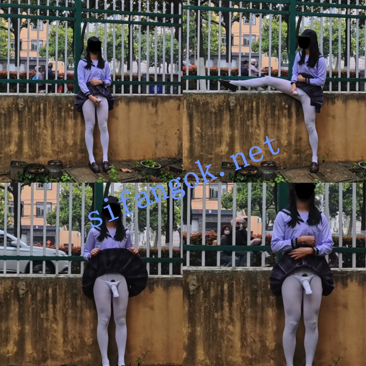 ️【伪娘】变态女装户外大街上JK丝袜打飞机